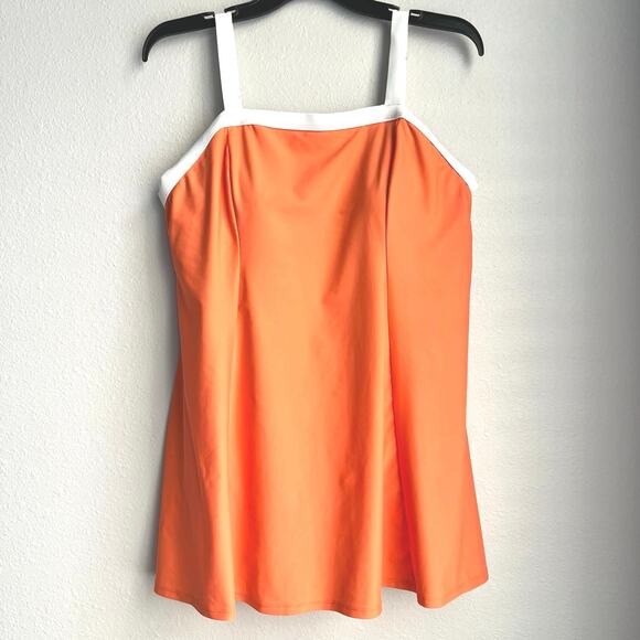 Roaman’s Swimdress One Piece Plus Size 16W Orange/White Modest Fit Retro Classic - Picture 1 of 9